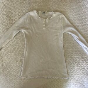 Coquette White Pearl Longsleeve Ribbed Lettuce Trim Shirt (One Size)